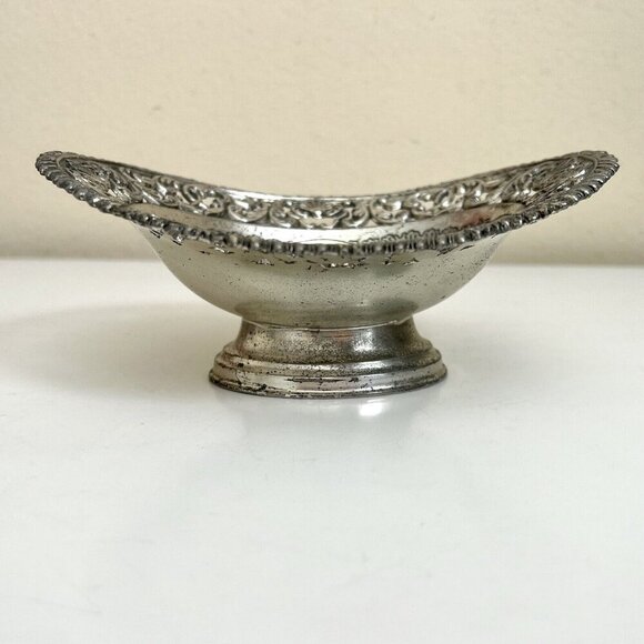 Vintage Silverplate Ornate Bowl Candy Nut Bon Bon Dish Footed decor 6.5” mcm - Picture 7 of 8